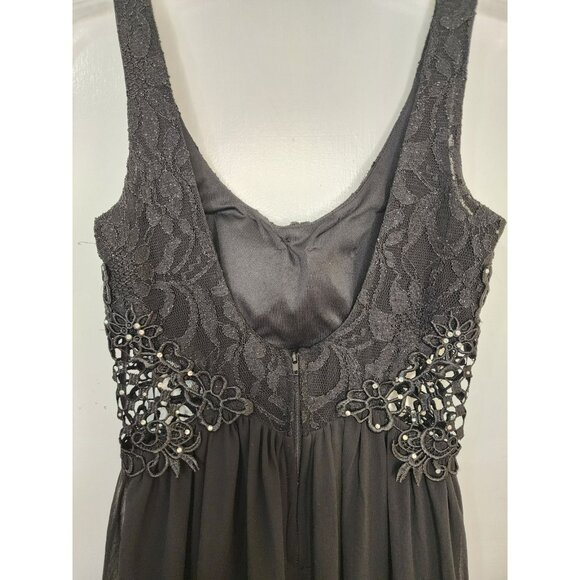 Size 0 City Triangles Black Formal Maxi Dress High Slit Lace Structured Bodice - Picture 5 of 9